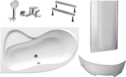 Готовое решение: акриловая ванна Ravak Rosa 95, стеклянная шторка Ravak Rosa, смеситель Am.Pm X-Joy